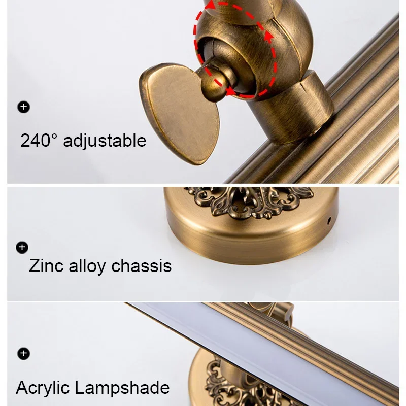 Retro Mirror Light Wall Lamp Bathroom   51cm 61cm 71cm 8W 10W AC85-265V Indoor ing Room Decor Bedroom  Sconces