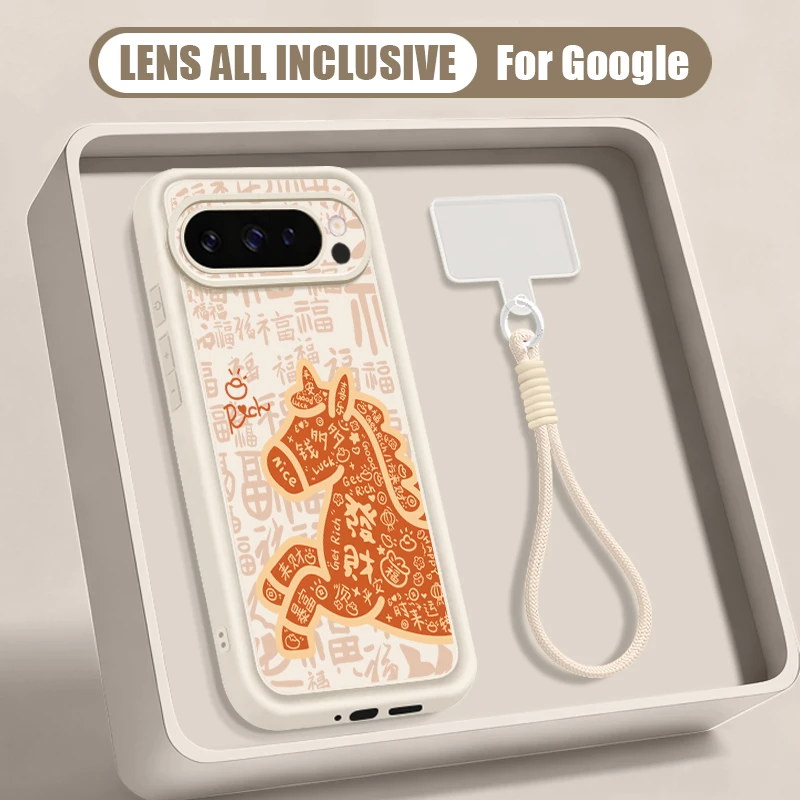 

Cute Foal Print Wrist Strap Lanyard Phone Case For Google Pixel 10 9 8 7 Pro 9A 8A 7A Pixel 9 10 Pro XL Soft TPU Back Cover
