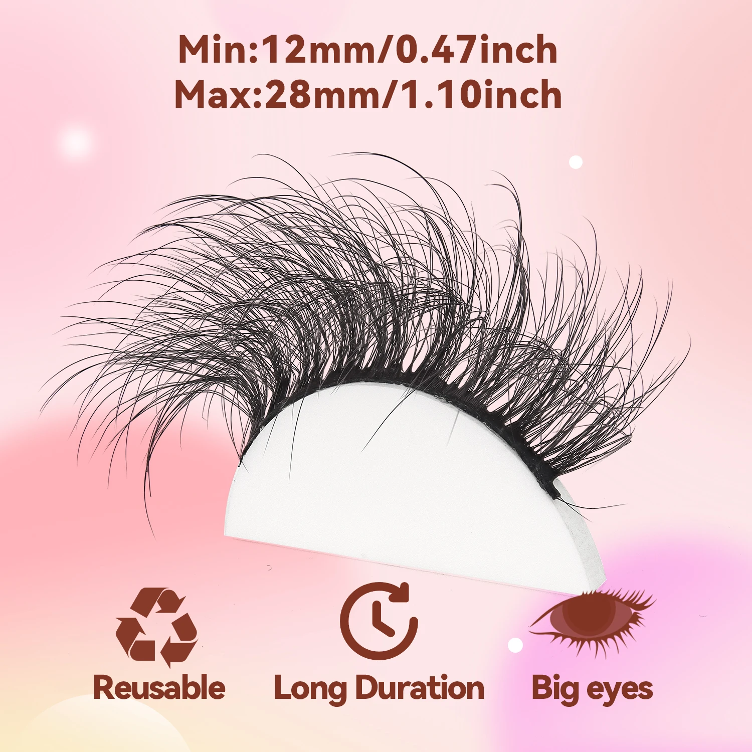 28mm Dense Puff Long False Eyelashes 3D Volume Wavy Loose Look False Eyelashes Exaggerated Eyelash Extension 8 Pairs