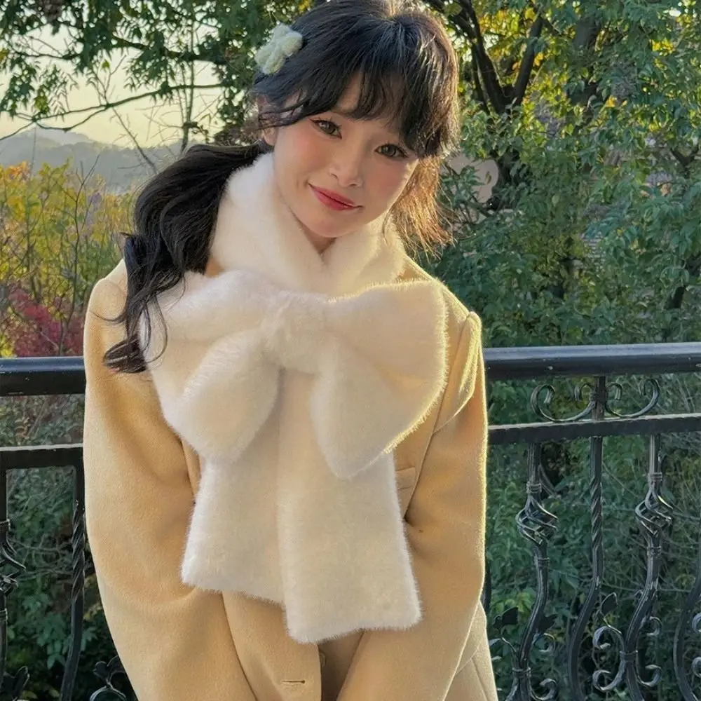 

Kawaii шарф с большим бантом, однотонный утолщенный шарф для шеи, ветрозащитный шарф для шеи, теплые подарки