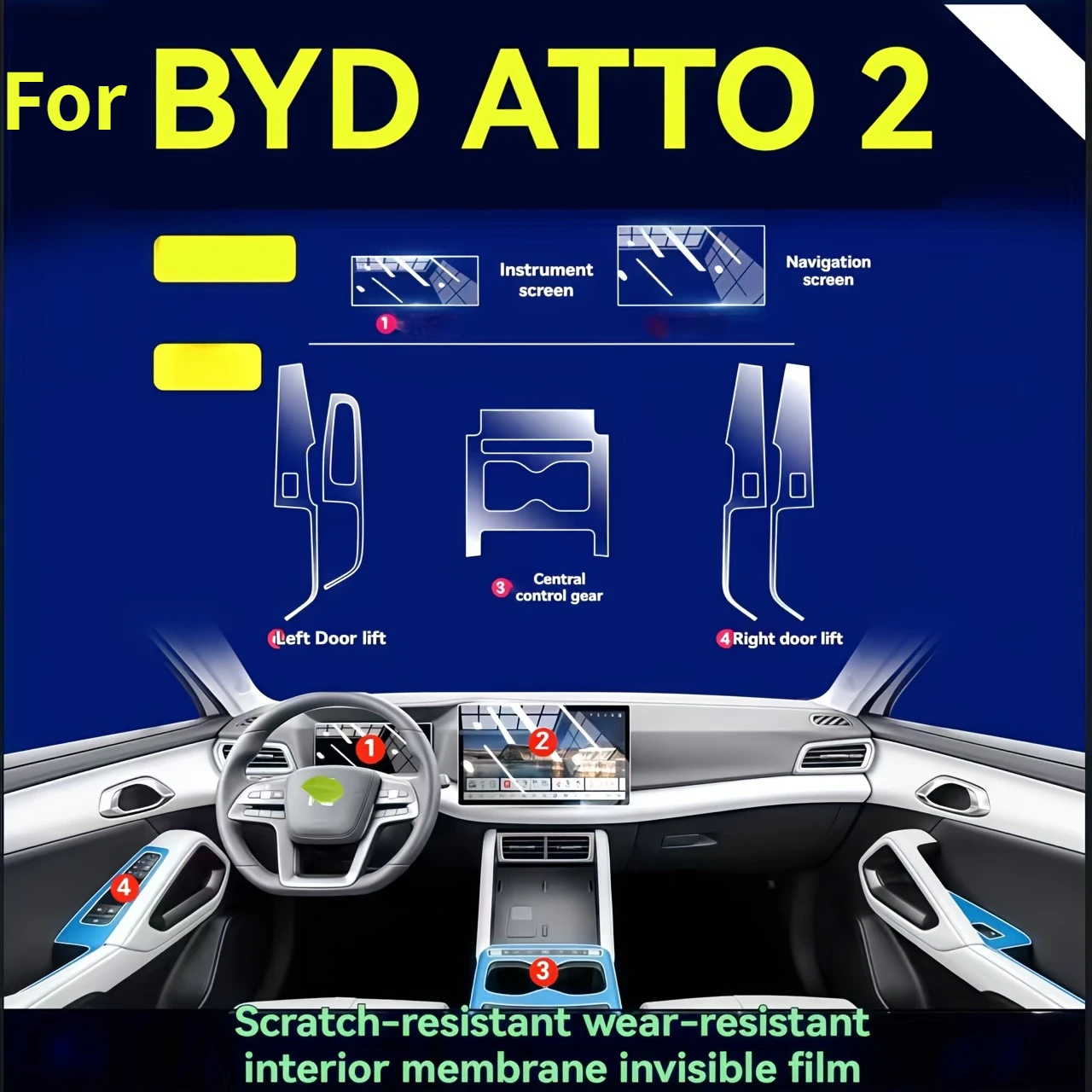 For BYD YUAN UP/ATTO 2 Complete Set of Internal Equipment Protective Film - Center Console, Gear Shift, Instrument Panel