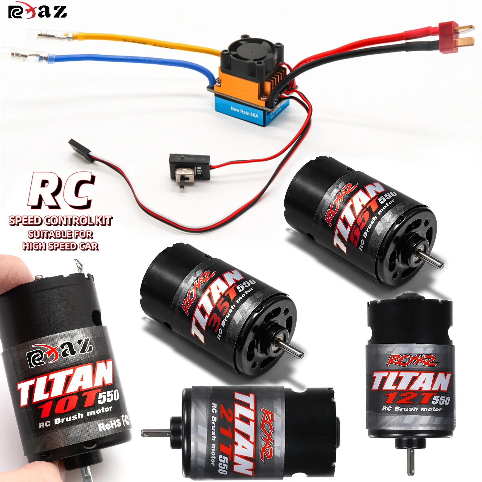 

RC 550 Brushed Motor 10T-55T ESC 480A Speed ​​Control Combination Set Climb Drift Racing Waterproof for 1/10 RC Cralwer Car/Boat