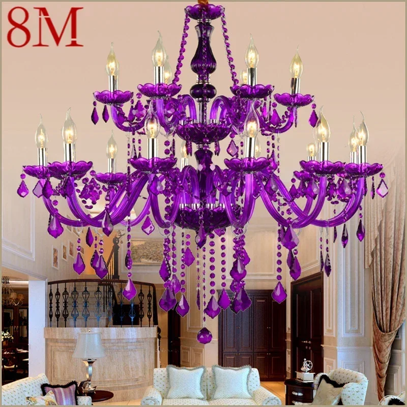 

8M European Style Crystal Pendent Lamp Purple Candle Lamp Luxurious Living Room Restaurant Bedroom Clothing Store Chandelier