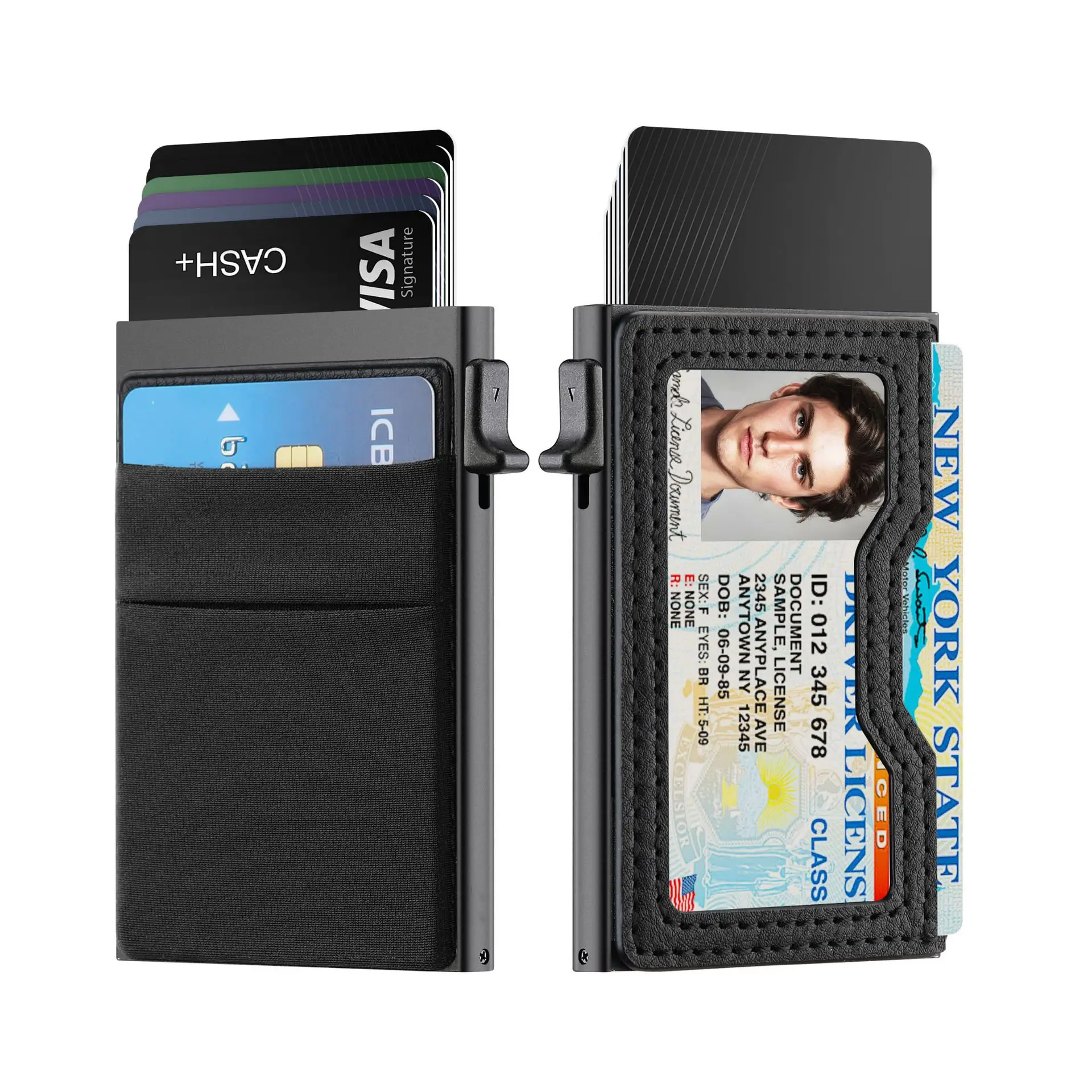 

2025 New Design Men Wallets Case Carteira Masculina Card Holder Carbon Wallet Mens Male Purses Cash Strap RFID Metal Card Case