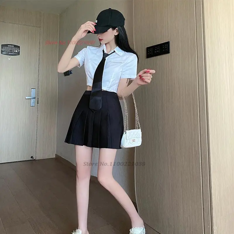 2024 sexy school jk uniform women japanese girls school blouse+tie+pleated skirt set sugar spicy girl college student clothes