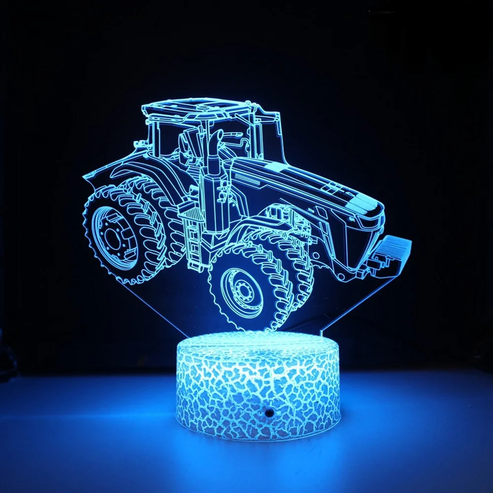 Tractor 3D Illusion Lamp LED Night Light 7 Color Changing Acrylic USB Table Desk Lamps Bedroom Decoration Gifts for Boys Kids