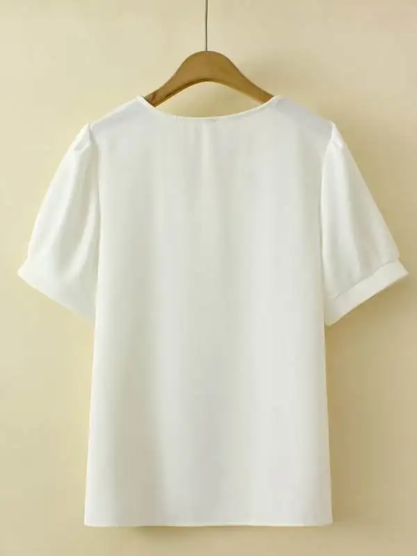 plus Size Women's V-Ne ort Sve Button-Up irt Lace Trim Summer Top Loose Fit Commute Sle Polyester Fiber