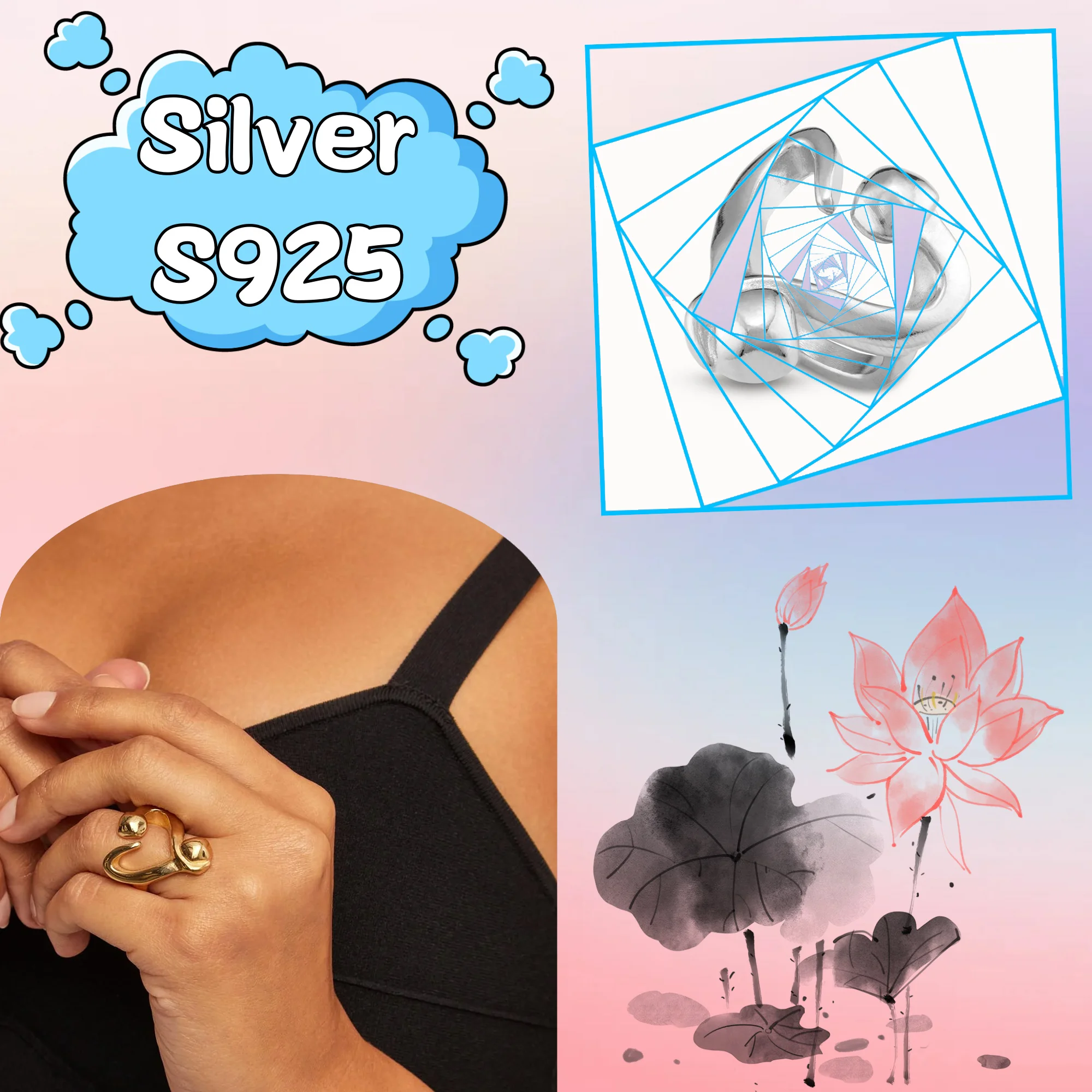 

Heart shaped hollow ring no50 pure silver S925 Spanish women's jewelry gift for luxurious wearing for wife