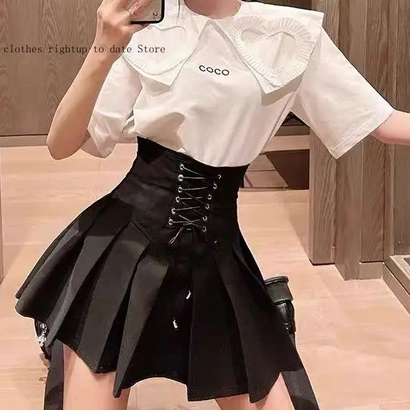 Spring and Summer Design Sense Women's High Waisted Pleated Skirt College Style A-Line Spicy Girl Strap Versatile Short Skirt