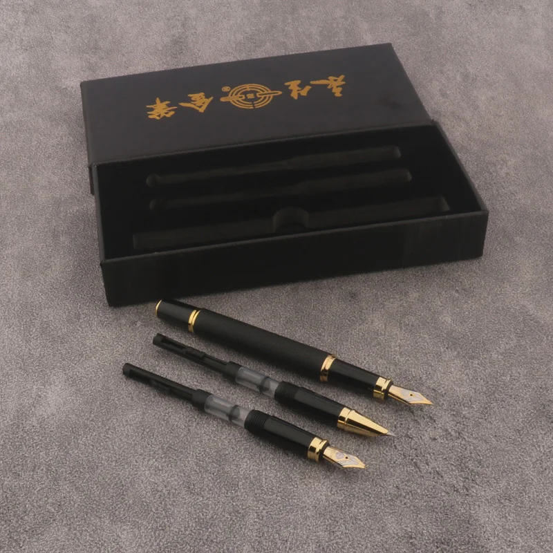 1pc/3pc Set Box Fountain Pen Frosted black Converter Filler Business Office School Supplies Golden Ink Pens
