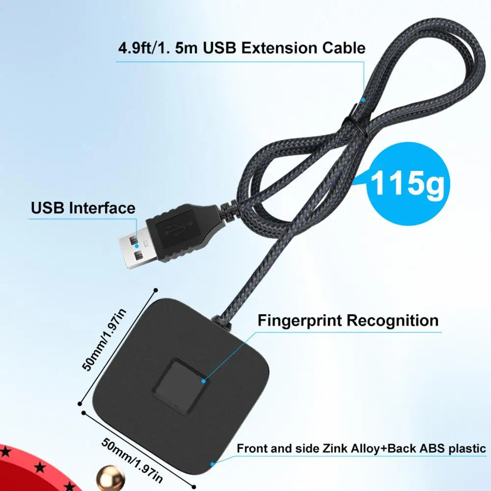 

Fingerprint Scanner with 5ft Cable Portable USB Fingerprint Logger Biometric Fingerprint Login Reader for Windows 10/11