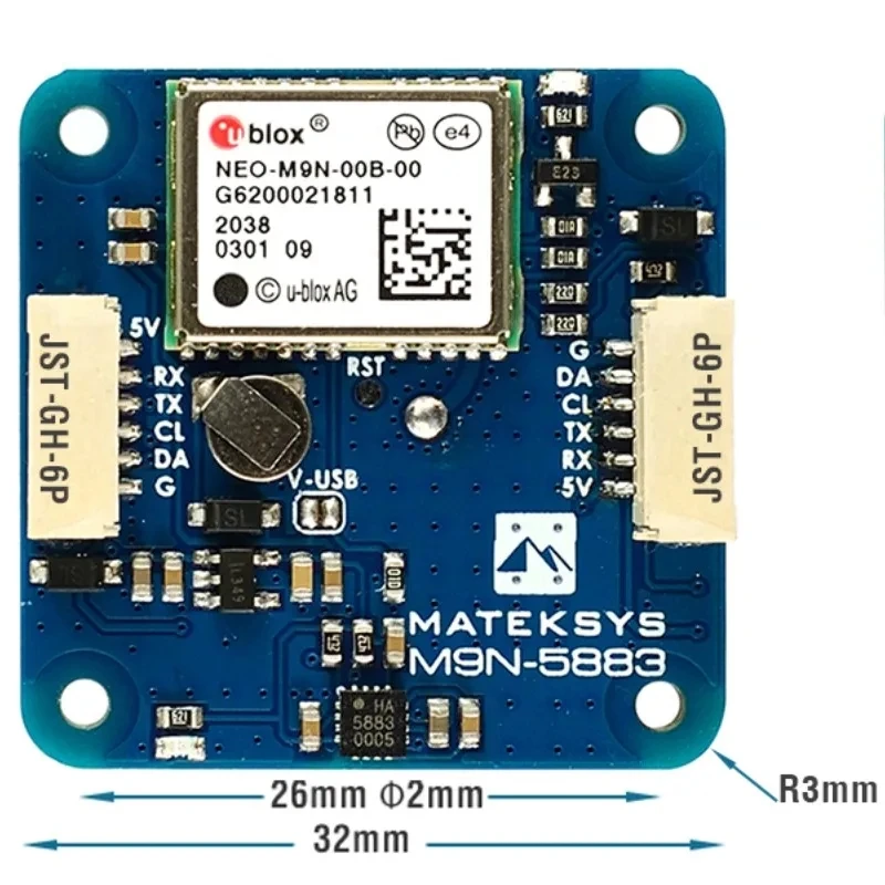 Matek Systems M9N-5883 GNSS M9N GPS & QMC5883L With Compass Module Built-in Patch Antenna For RC FPV Long Rang Racing Drone