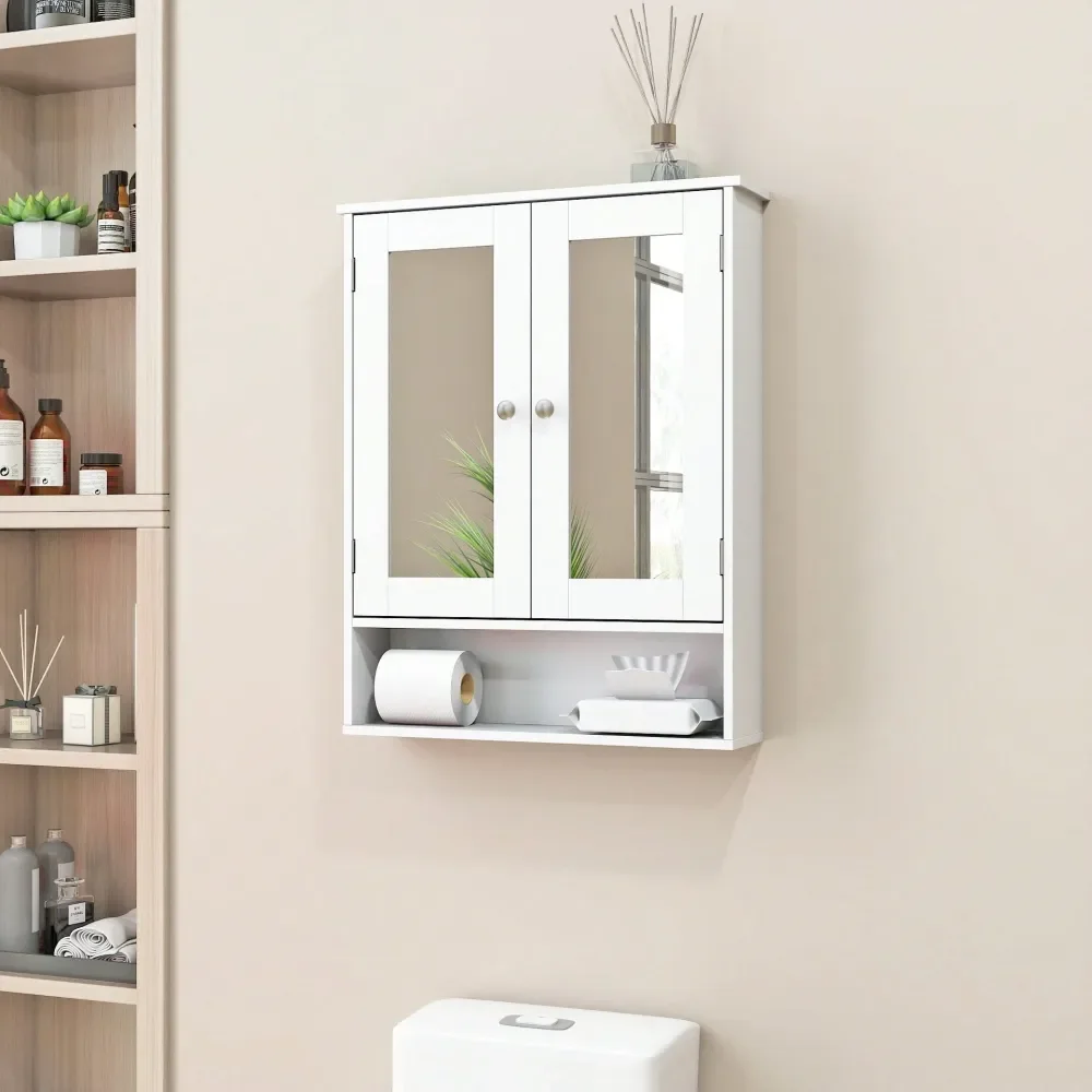 

Storage Cabinet,Wall Mounted Medicine Cabinet,Bathroom Cabinet With Mirror, Wall Cabinet With 2 Mirrored Doors, Adjustable Shel