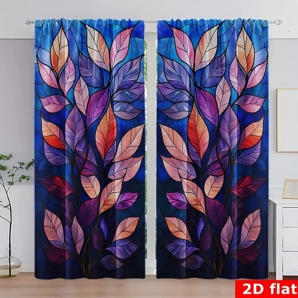 

Colorful tree branch and leaf pattern Print Drapes Room Darkening Window Curtains for Home Decor,Rod Pocket Blackout Curtains