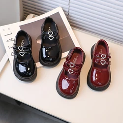 Children Leather Shoes for Spring Wine Red Black Elegant Girl's Mary Janes Chunky Hook-loop Beautiful Comfy Kids Shoe 26-36