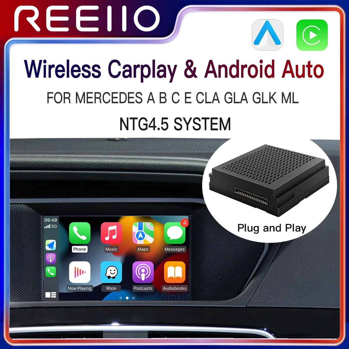 

Wireless Carplay Android Auto Becker Module For Mercedes Benz A B C E CLA GLA GLK ML NTG4.5 System with BT Navigation airplay