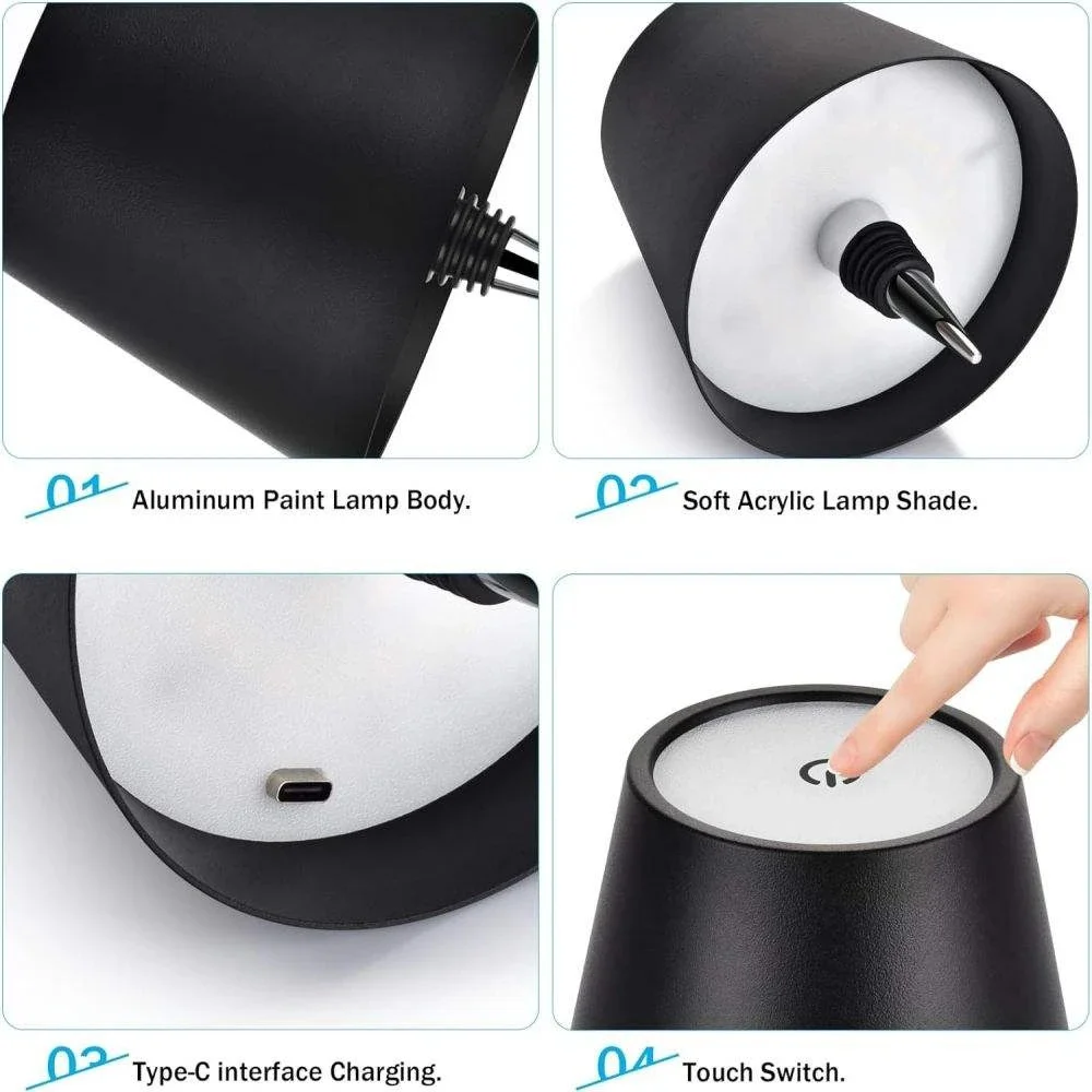 Lámpara de mesa con botella con carga USB, Control táctil de 3 colores y lámpara nocturna con atenuación continua, adecuada para Bar, botellas de vino, luces de escritorio