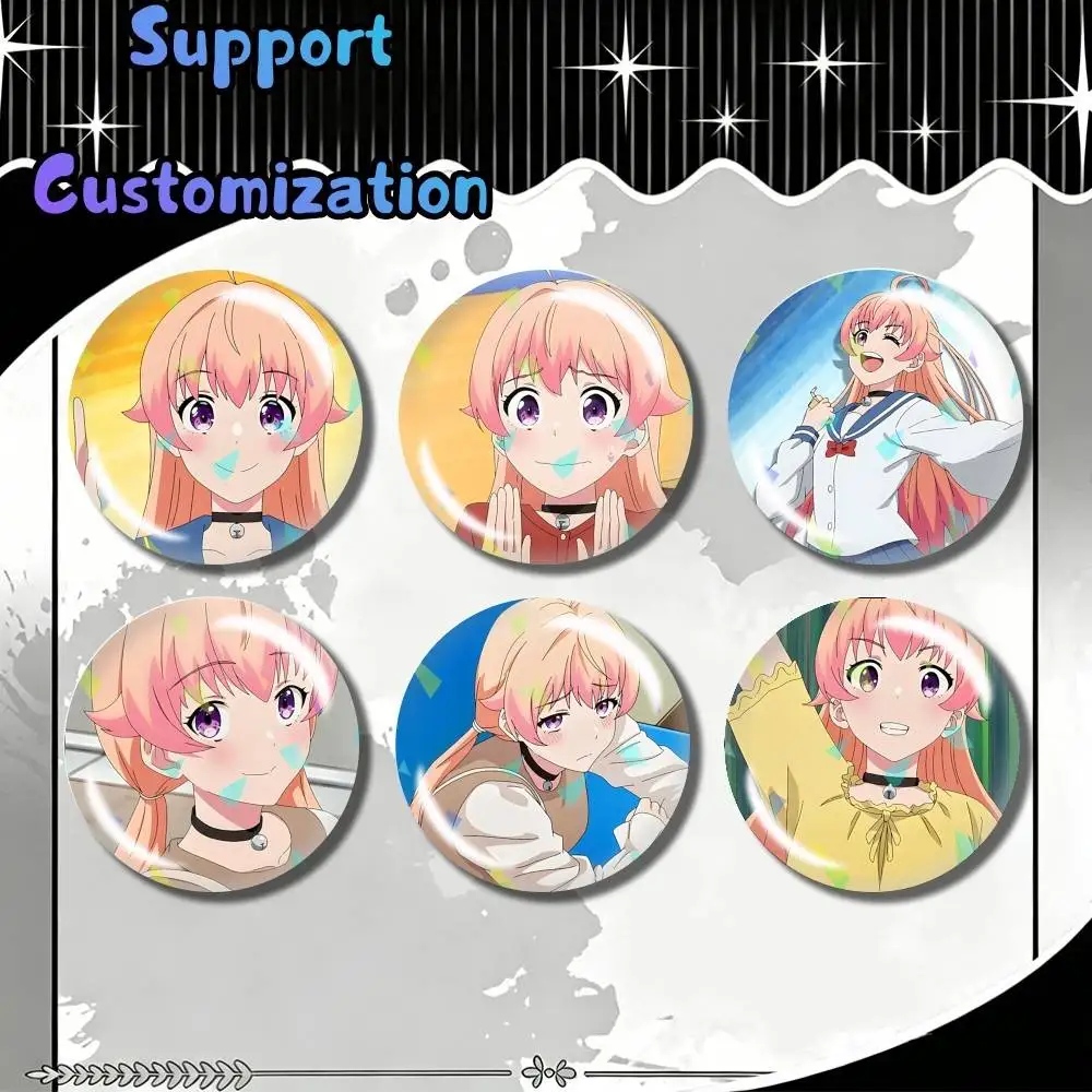 Witch Watch Anime Nico Wakatsuki Customizable Round Brooch Pins, Personalized Badges With Broken Glass Design Fashion Accessory