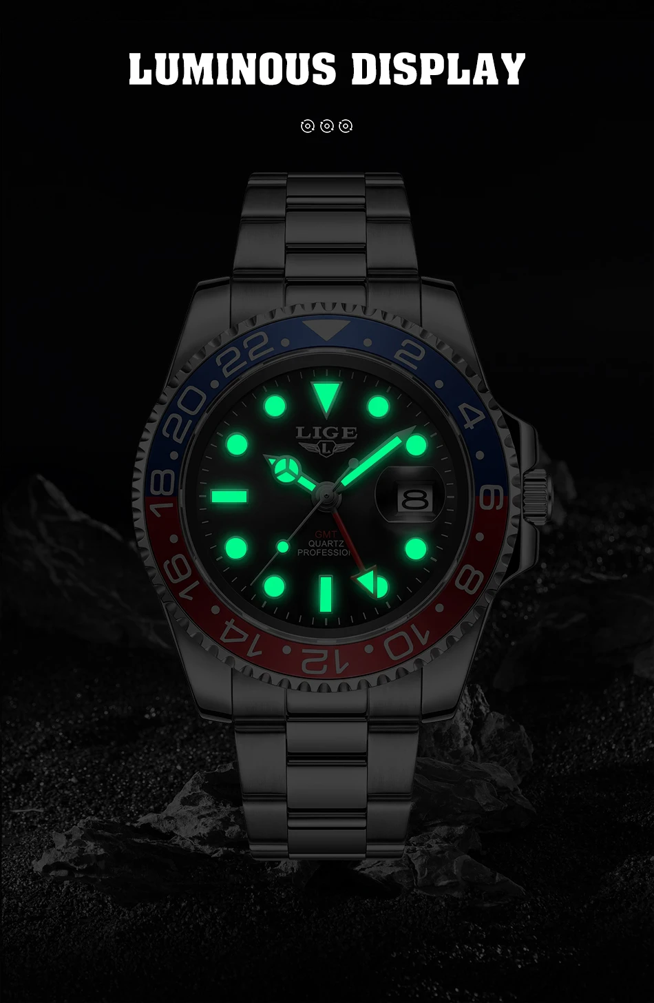 LIGE Hochwertige Luxus-Herrenuhr, Wasserdichte Quarzuhr mit Edelstahlarmband, Leuchtende Sportuhr, Geschenkuhr für Männer – Detail 12
