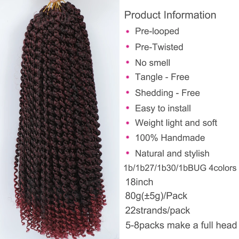 18 inch Passion Twists Hair Braiding 1- 8 Packs Water Wave Crochet Hair for Women & Girls Passion Spring Braids Hair Extensions