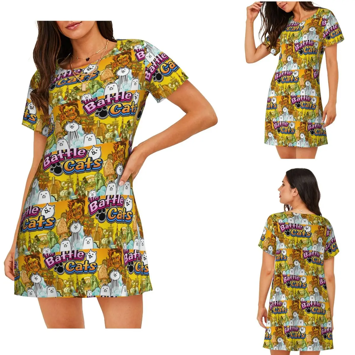 

Custom Nyanko Great War Battle Cats Short Sleeves Nightdress For Sleepshirts Women Short Sleeve Nightgowns Loose Pajama Dress