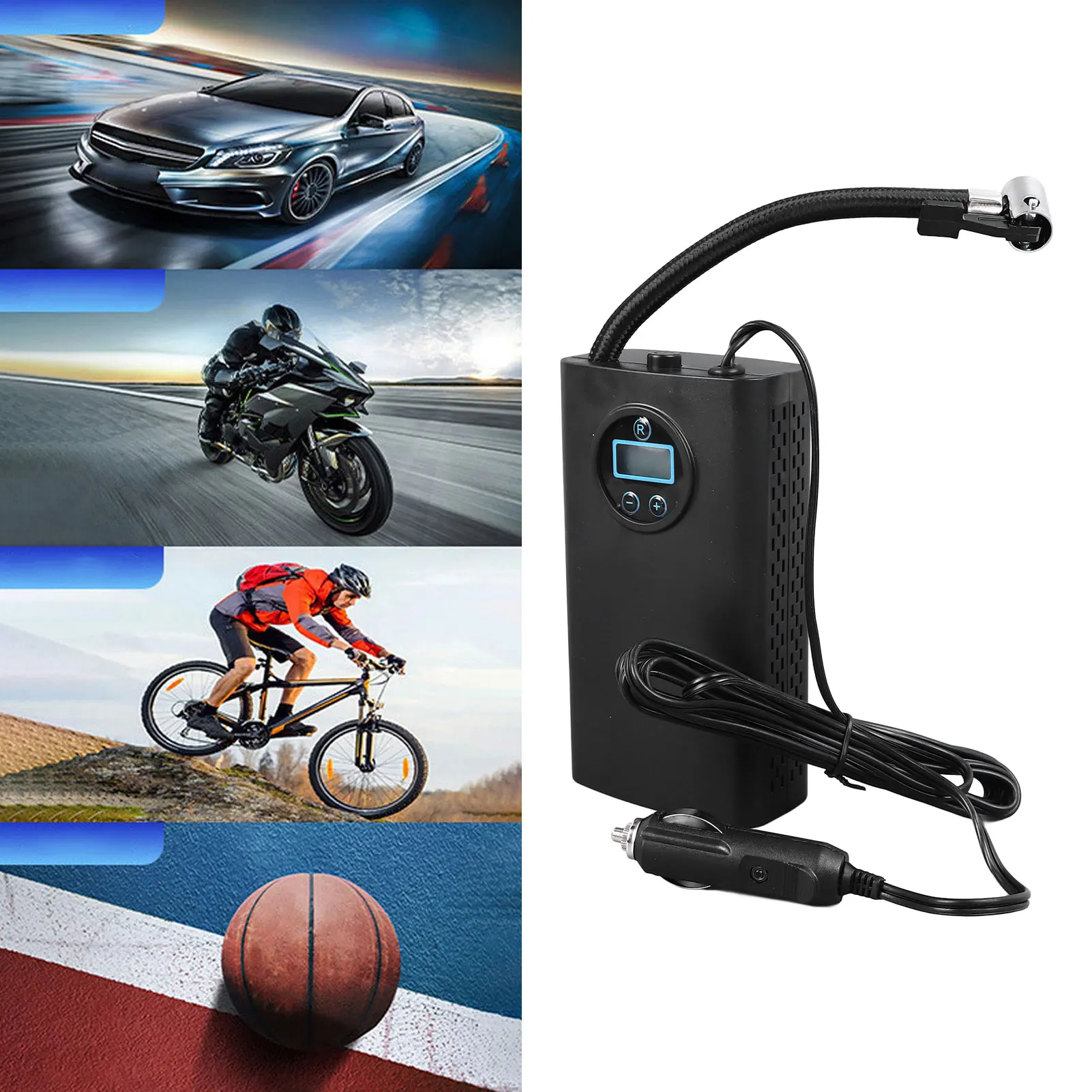 Portable Car Air Pump Electric Tire Inflator Pump Digital Display Portable Wired Inflation Pump for Electric Bikes Motorcycles