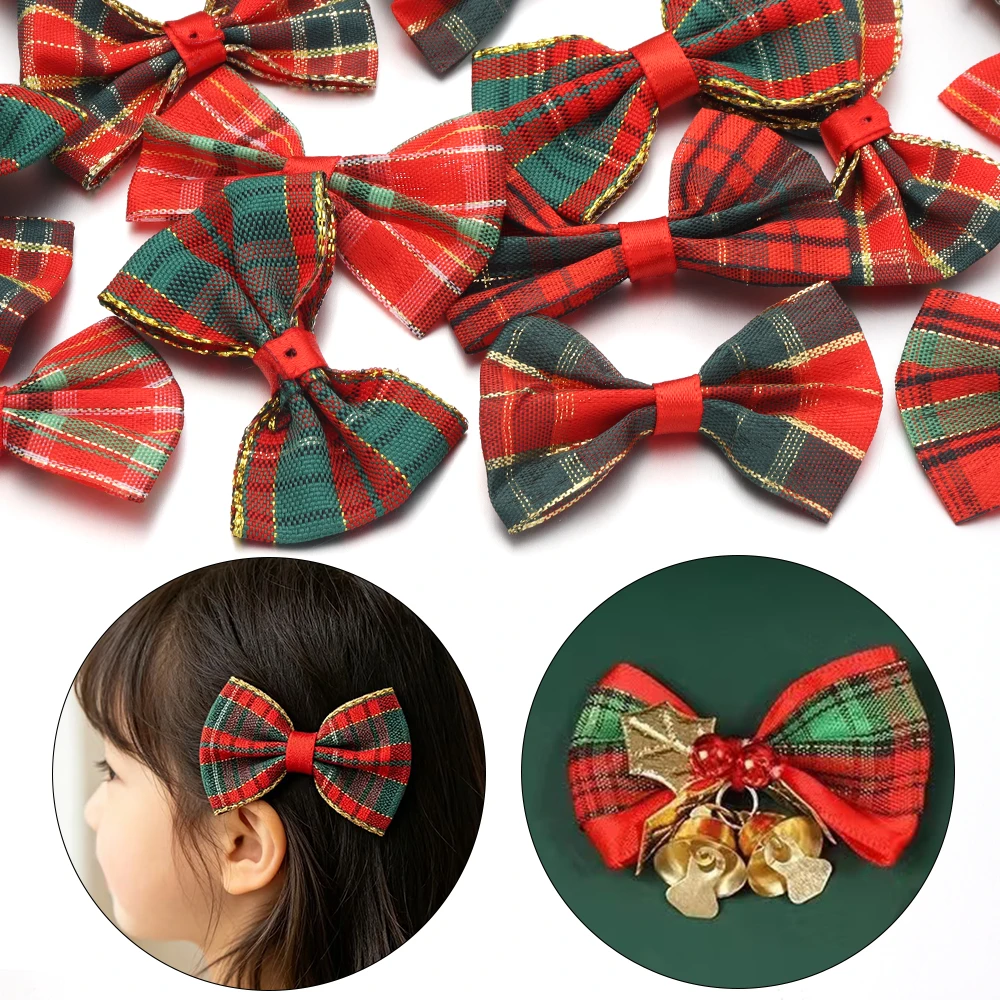 10 Stück Weihnachts-Mini-Polyester-Bandschleifen Applikationen DIY Bastelzubehör zum Nähen, Geschenkverpackung, Weihnachtsbaumdekoration
