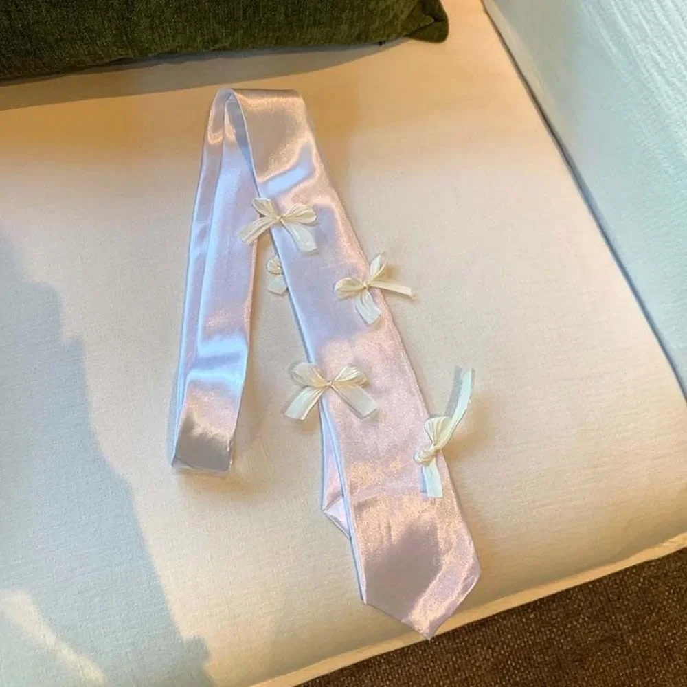 

Korean Style Multi-Use Ribbon Bow Tie Lace Thin Satin Long Necktie Choker Y2K Decoration Waist Belt Cloth Accessory