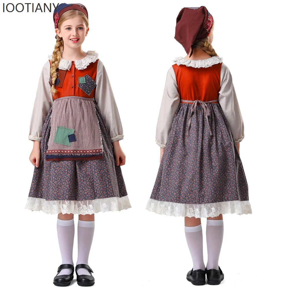

IOOTIANY Halloween Children's Retro French Style Lolita Dress Little Girl Pastoral Style Maid Costume Cosplay Dance Costume 2025