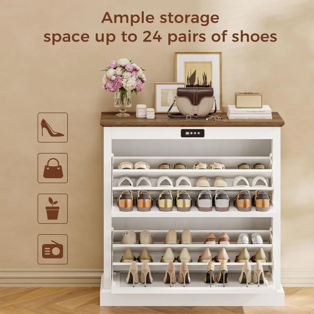 خزانة أحذية رفيعة على طراز المزرعة مع أدراج مزدوجة وتخزين مزيل الروائح الكريهة #4