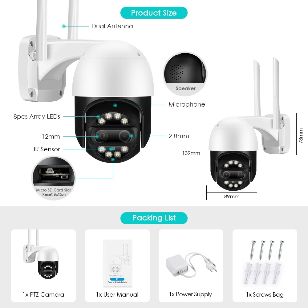 2mp/4mp 1080p lente dupla telefoto xmeye app 8x zoom câmera ip cor cheia ai humanóide ptz câmera de rastreamento automático monitor do bebê