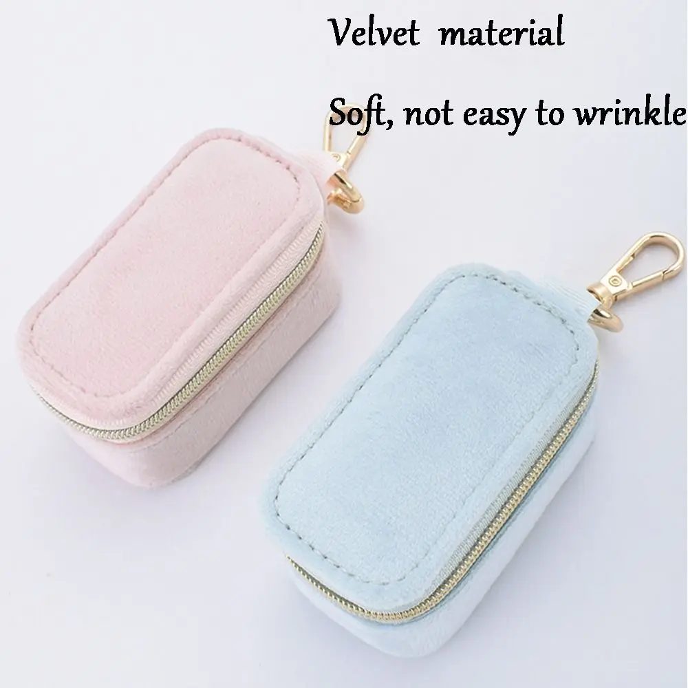 Fashion Velvet Mini Jewelry Boxes Hanging Type Zipper Jewelry Organizer Portable with Key Chain Jewelry Storage Case Travel