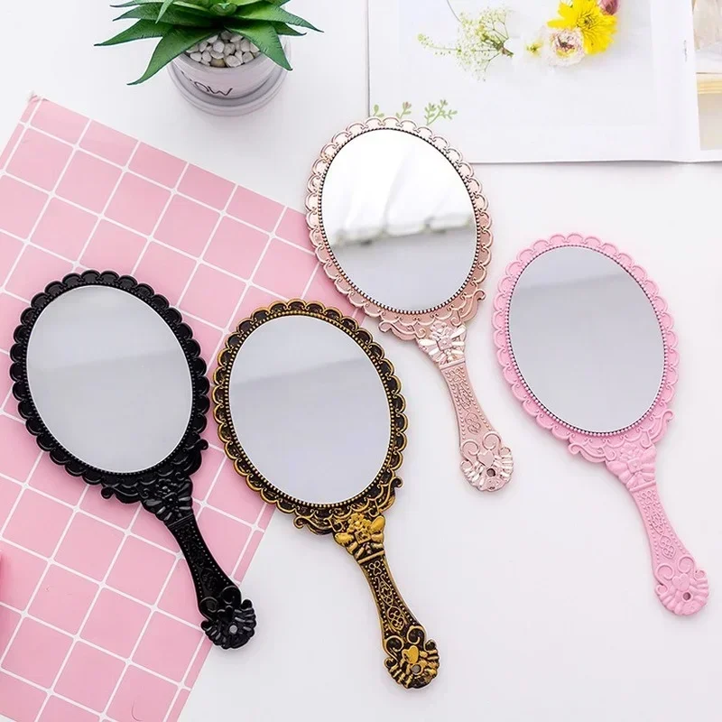 Miroir de maquillage vintage sculpté pour femme, miroir de vanité, poignée cosmétique compacte, salon de spa