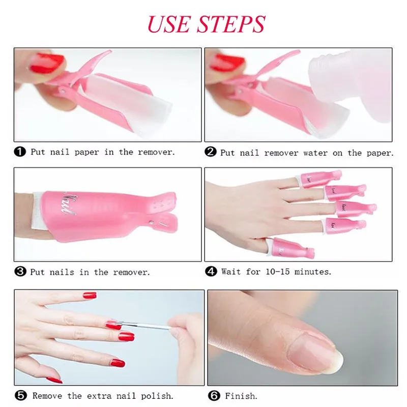 10Pcs Nail Art Remove Clip Colorful Acrylic Soak Off Cap Clips for Nails Cleaning Manicure UV Gel Polish Manicure Finger Wraps &
