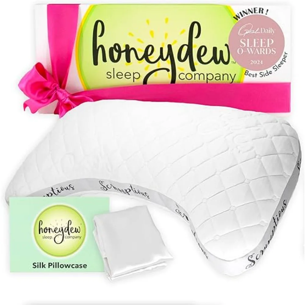 Scrumptious Side Pillow + Silk Pillowcase Gift Pack- Adjustable Support for Neck & Shoulder Pain Relief