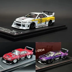 SW 1:64 LBWK Skyline GTR ER34 Super Silhouette Lightning Opened Hood Diecast Diorama Car Model Collection Street Weapon