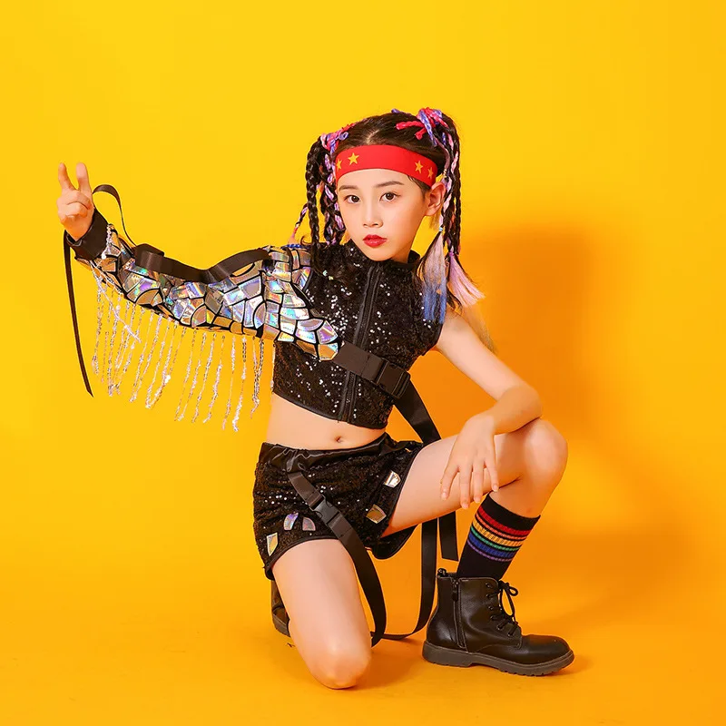 Kids Girls Jazz Suit Kpop HipHop Dance Stage Performance Costume Jazz Street Dance Wear Costume Catwalk Dancer