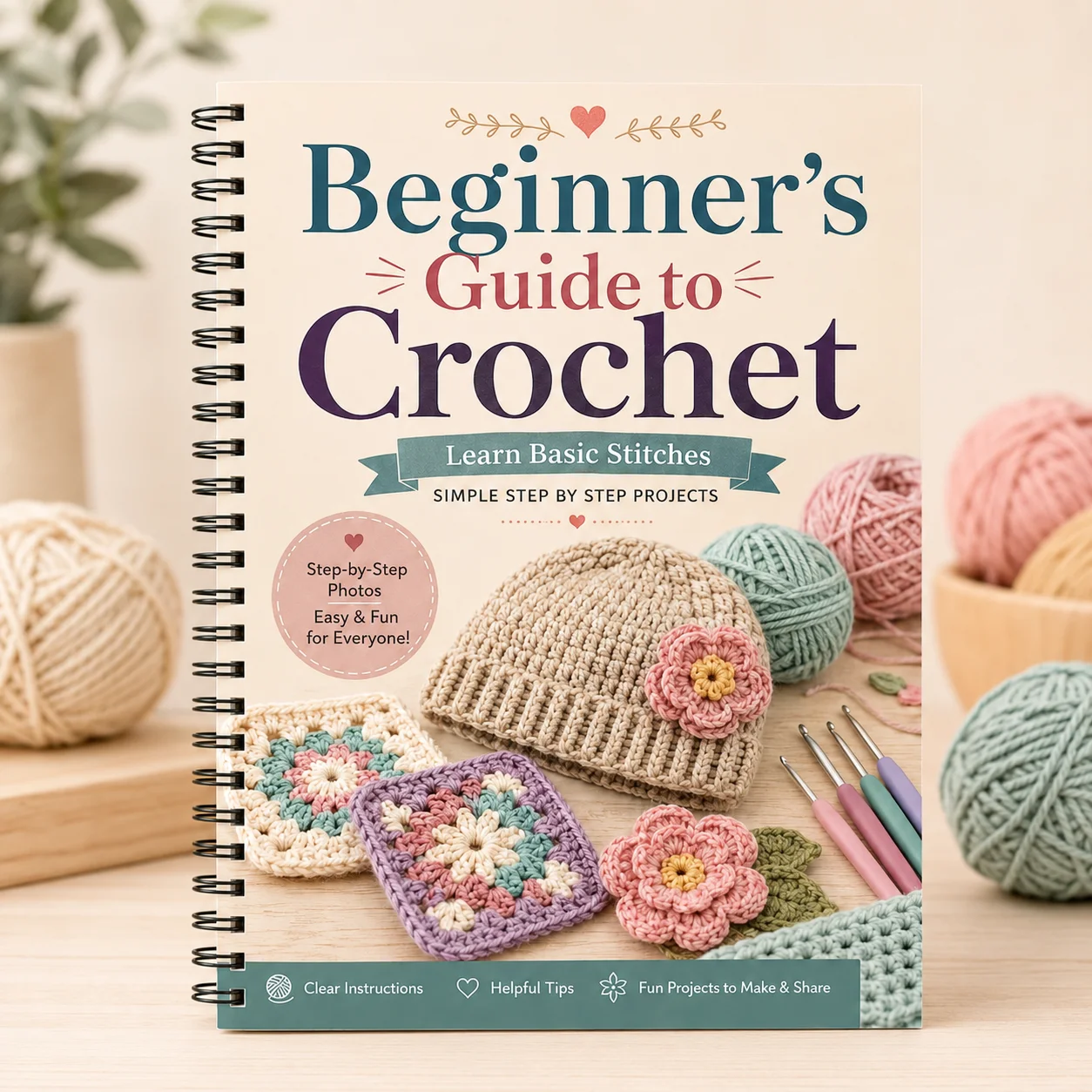 Beginner’s Guide to Crochet Simple Step by Step Stitches Easy Projects with Photos DIY Crochet Patterns for Beginners Craft Book