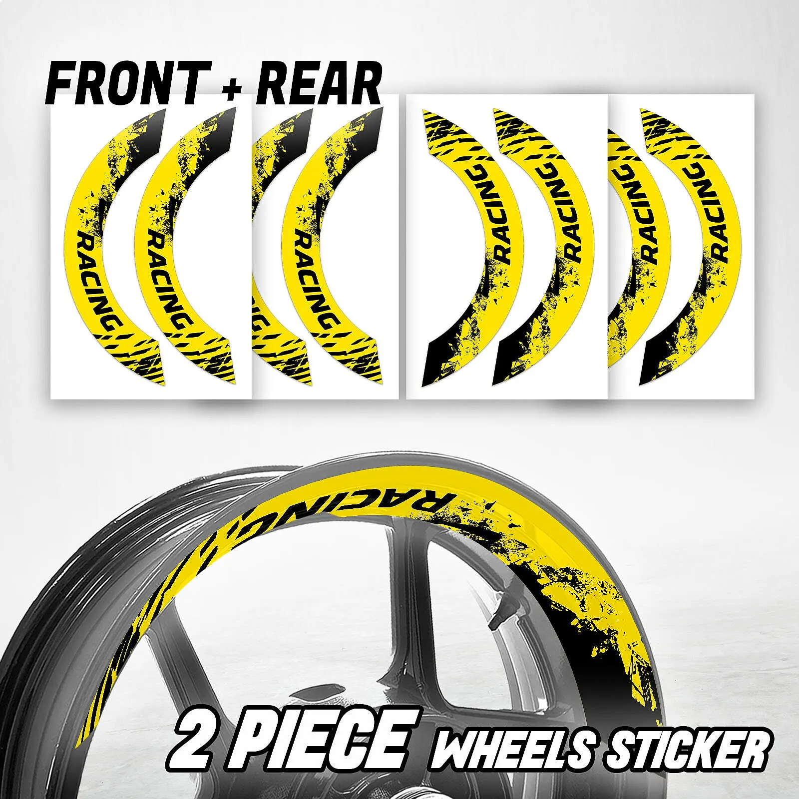 S08B Yellow 2-Piece Rim Decals Wheel Stickers For YZF-R1S 2016 2017 2018
