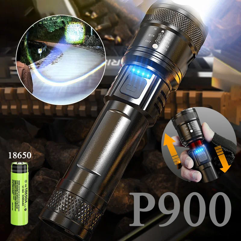 New 800LM Super Bright Flashlight Type C USB Charging LED Zoomable Flashlight 3 Light Modes 1200Mah Camping Bike Accessories