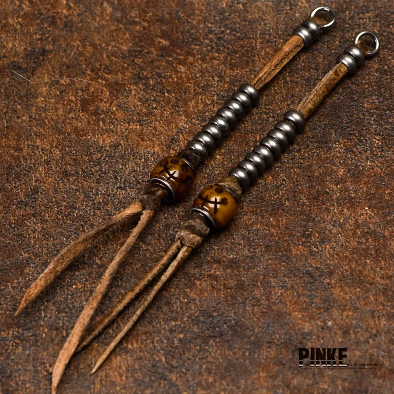 Traditional Tibetan Buddhist Meteorite Iron Leather Cord Handwoven Counter Clip Side Hanging Charms for Mala Prayer Beads DIY