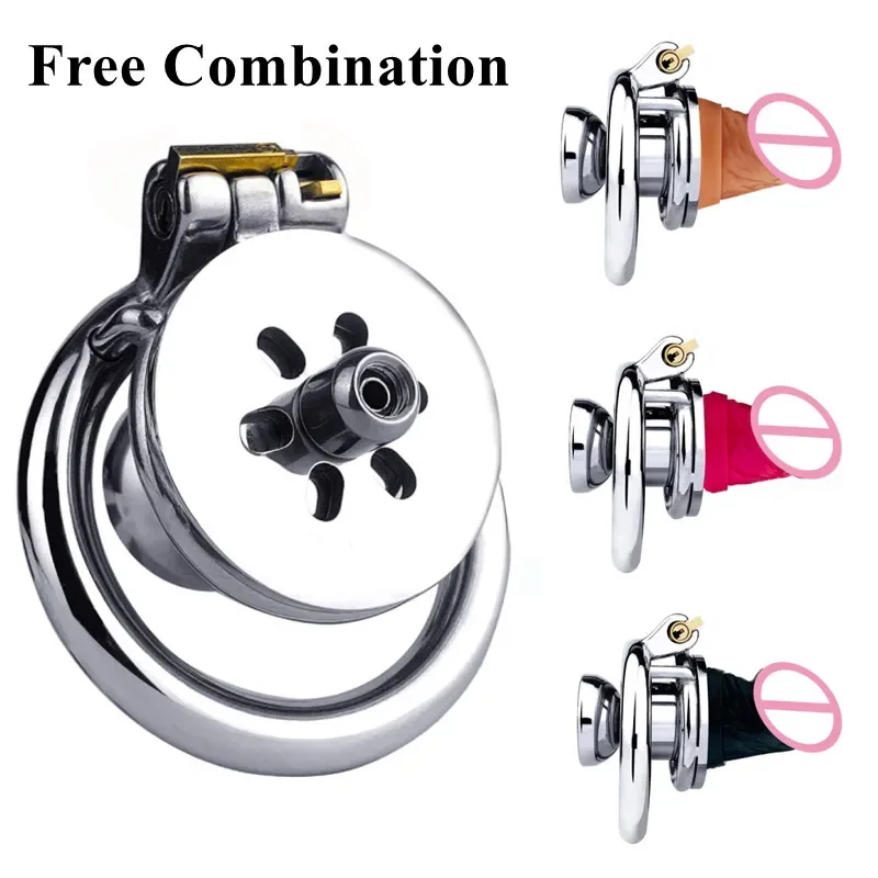 DIY Combination Dildo Inverted Cock Cage Lock for Men Head Penis Cover Negative Chastity Belt Urethral Audible Adult Goods Men