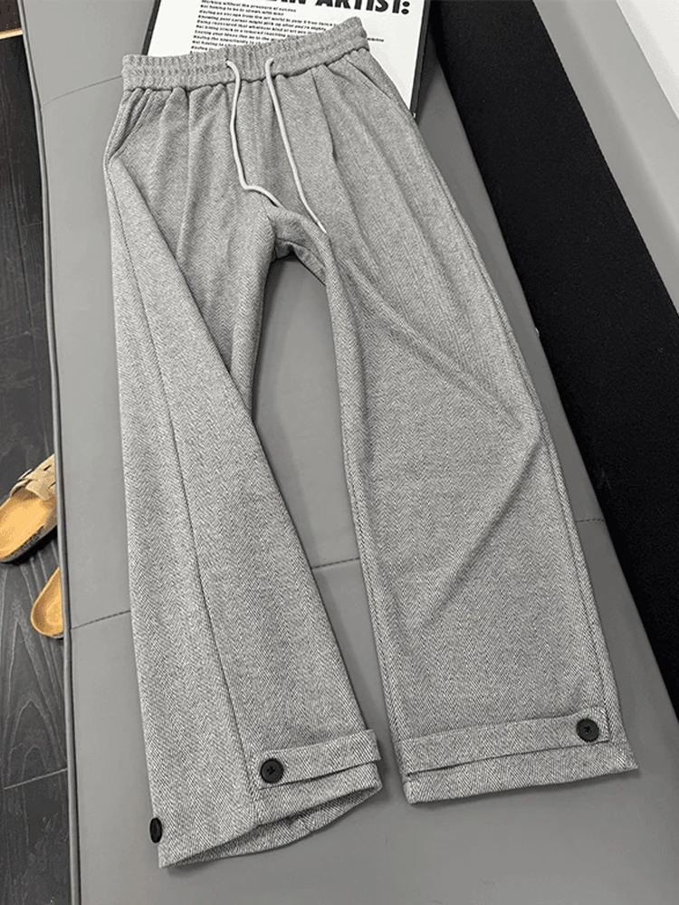 

ay Cleanfit Lazy Sle Men's Casual Pants Knitted Wide Leg Trousers American Cheered Pattern Autumn Season Loose Fit