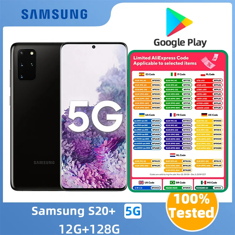 Samsung Galaxy S20+ S20 Plus 5G G9860 Dual Sim 12GB RAM 128GB ROM 6.7inch Snapdragon NFC used phone