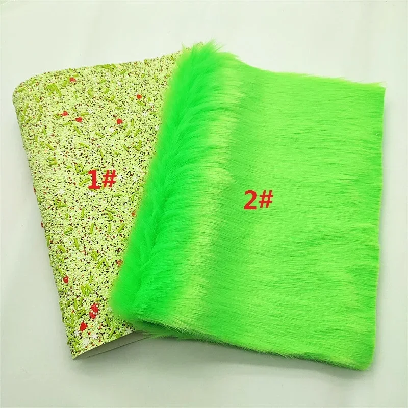 Green Glitter Leather Immitation Fur Fabric sheet Rainbow Printed Synthetic leather Tartans Printed Glitter For DIY 21x29CM Y402