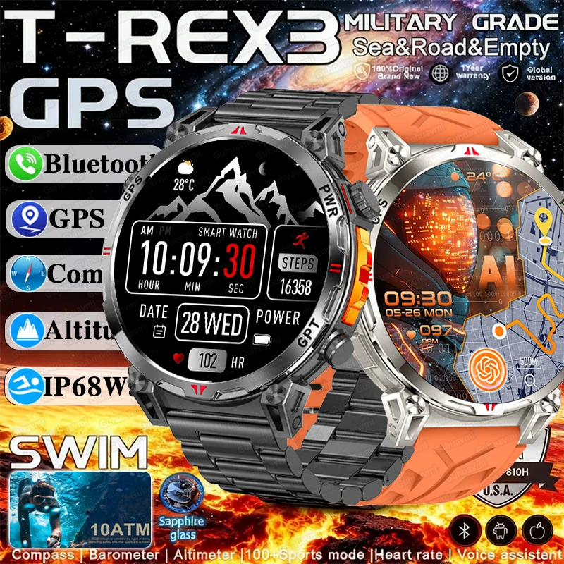 2025 New Military GPS Smart Watch 10ATM Waterproof 650mAh Battery BT Call Heart Rate Blood Pressure Sports tracker Smartwatches