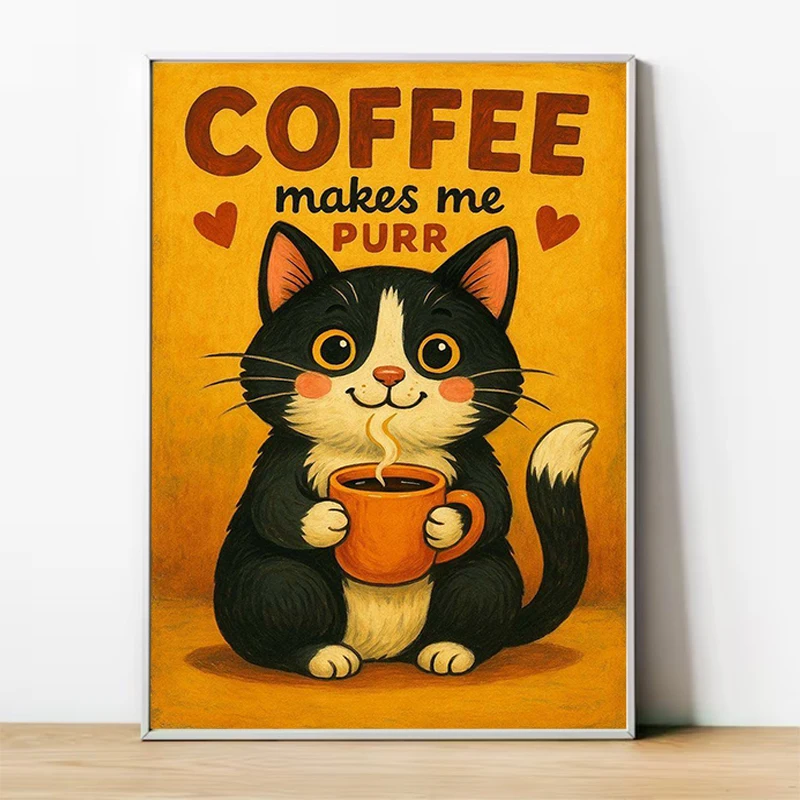 

Funny MORE ESPRESSO LESS DEPRESSO Cute Cat Poster Coffee House Bar Room Decorations for Home Japanese Decoration Bathroom Decor