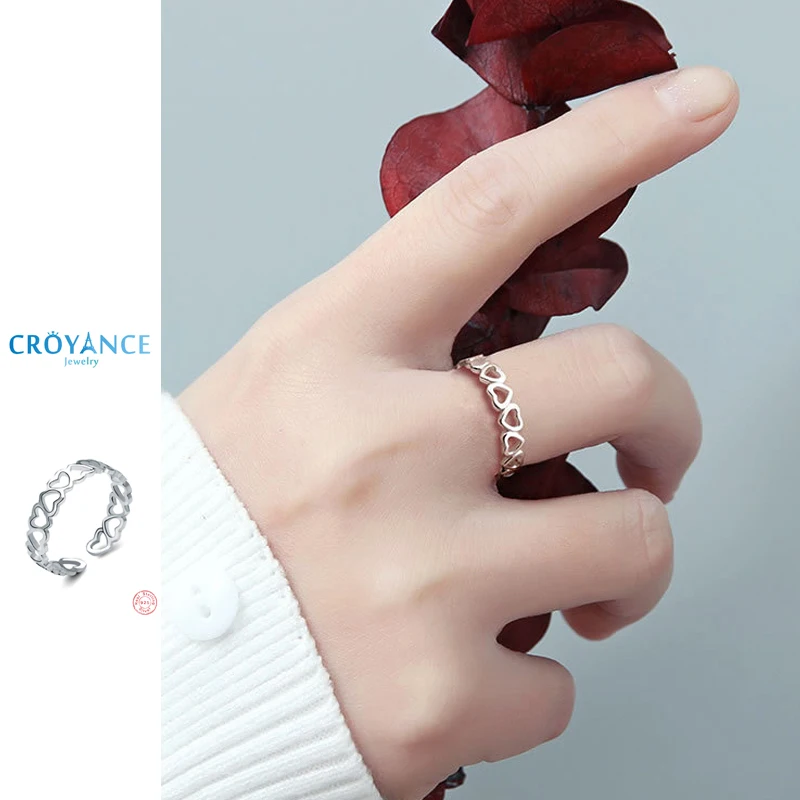 925 Sterling Silver Hollow Out Heart Surround Design Trend Adjustable Open Rings Women & Girl Jewelry Delicate Personality Gift