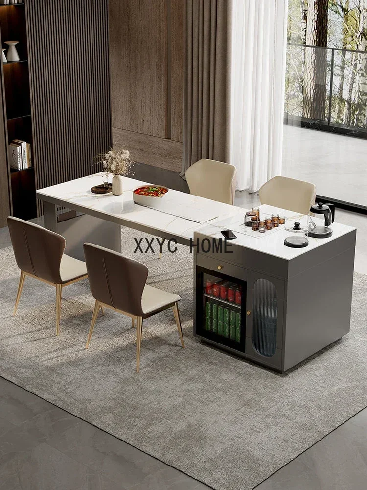 Solid Wood Multi-Functional Stone Plate Zhongdao Guide Table Dining Table Integrated Household Retractable Tea Making