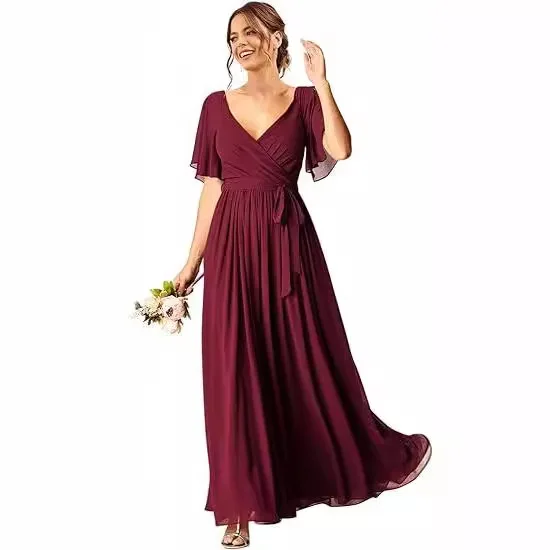 Elegante decote em v chiffon vestido de baile formal para as mulheres longo uma linha dividir vestidos de baile sem costas cintas de espaguete vestidos de festa à noite